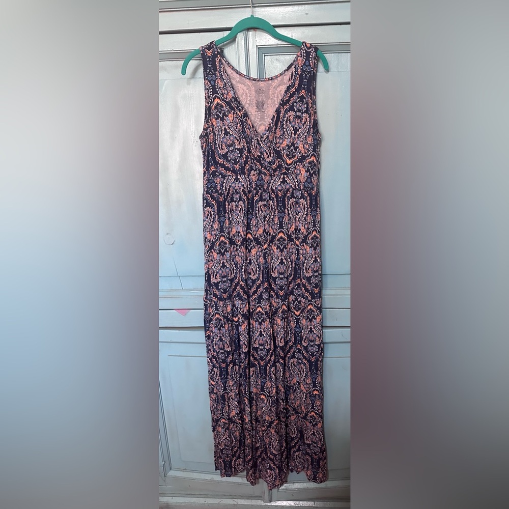 St. John's Bay Navy and Orange Paisley Maxi Dress